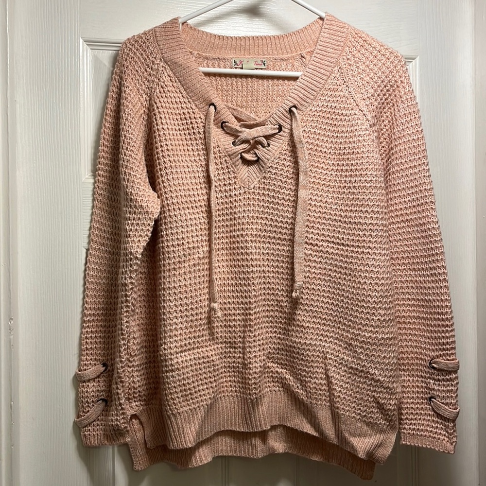 Light pink lace-up front sweater